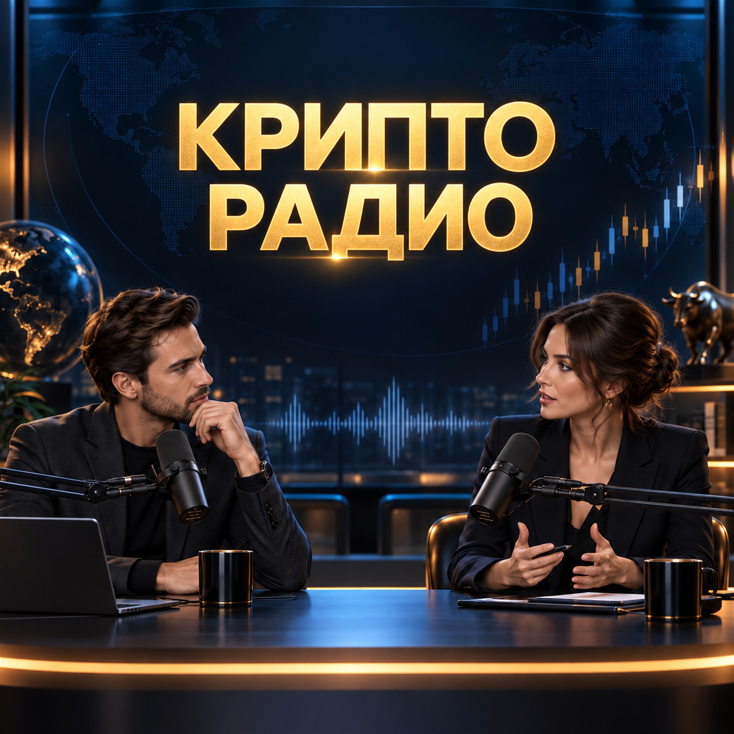 Обложка подкаста Крипто Радио: ведущие Алекс и Елена в студии